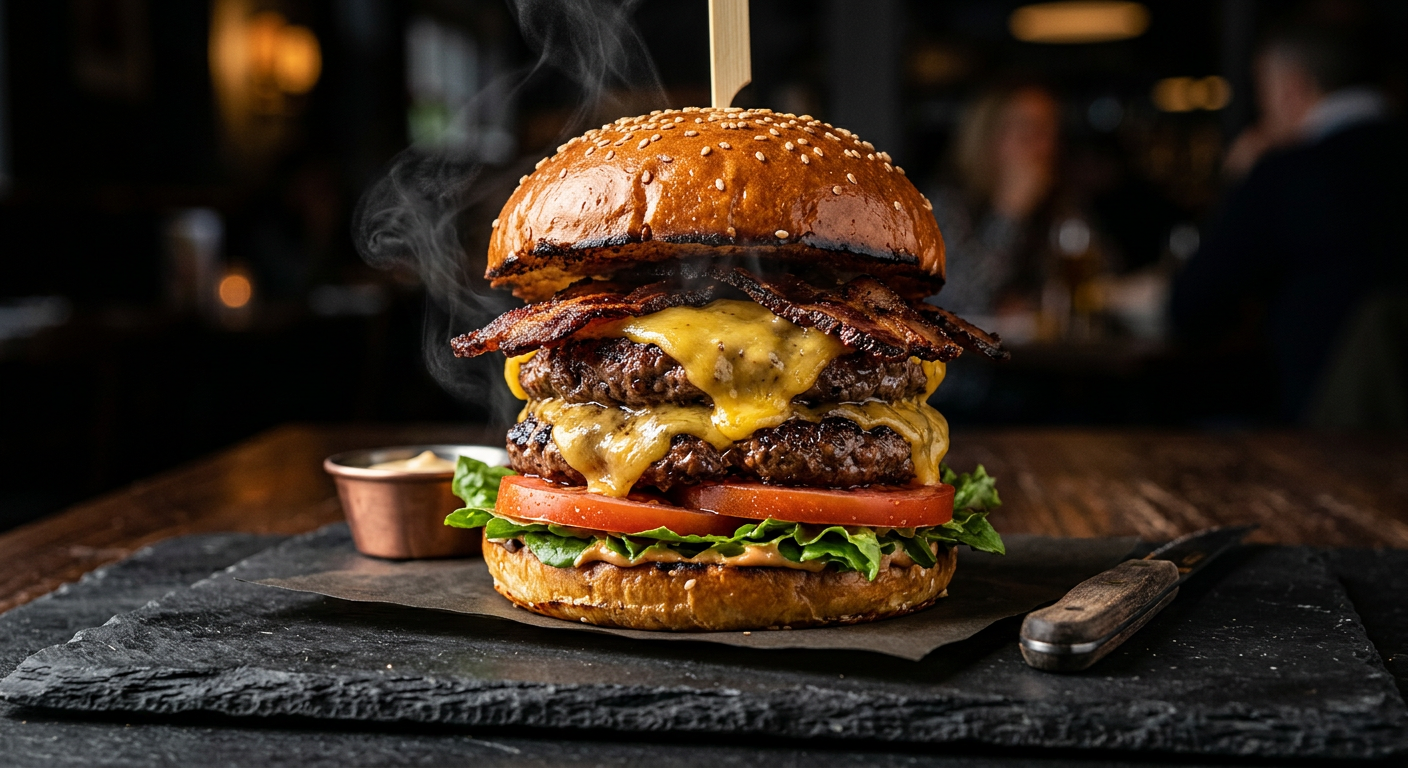 Premium double cheeseburger from 601 Grill in Downtown Tampa